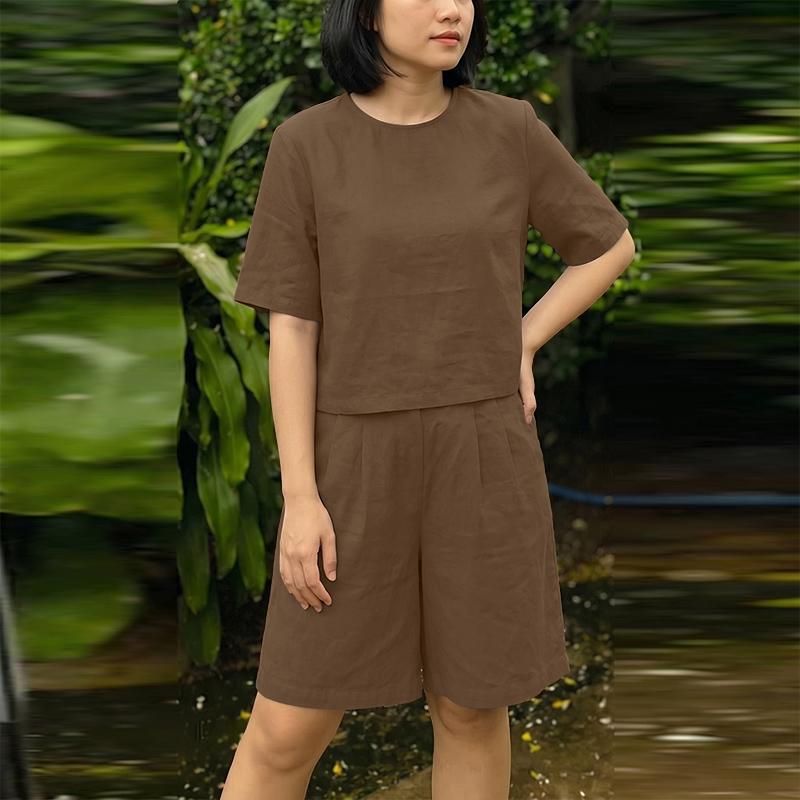 ZANZEA Women Short Sleeve Blouse and Shorts Casual Two Piece Sets