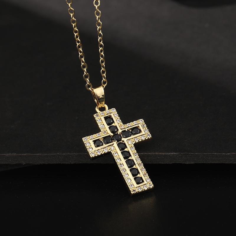 Cross necklace, zircon, European and American necklace, titanium lock chain, Instagram retro punk, personalized pendant, niche design