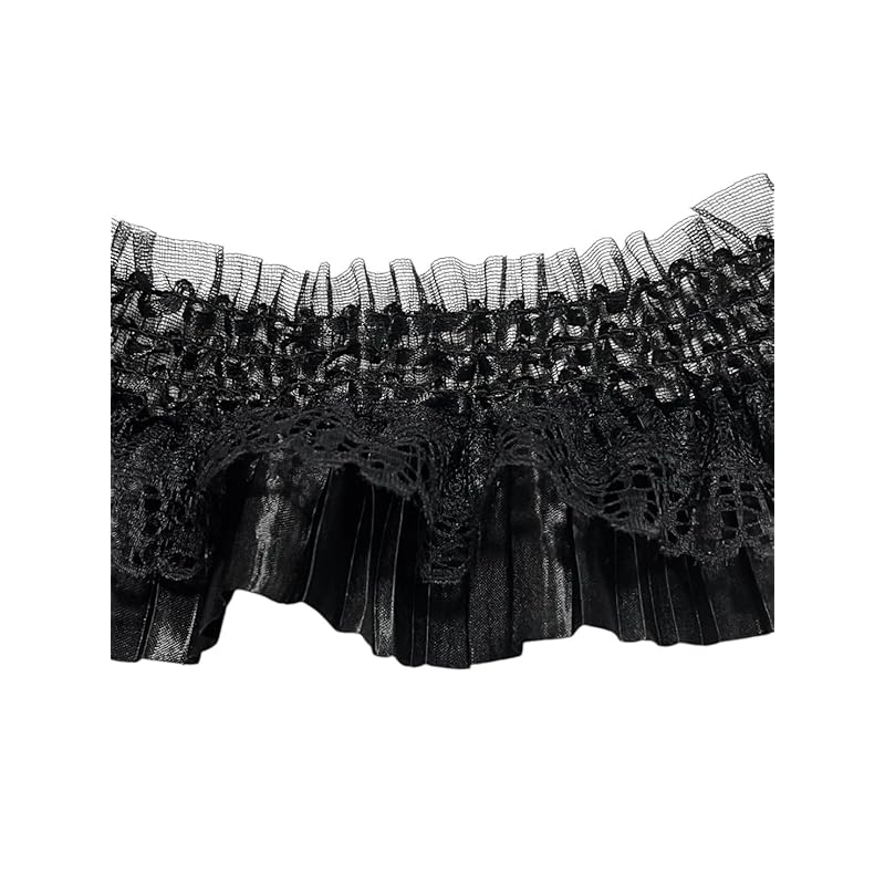 

[seven the world] race material black 1m gather frills handmade chiffon material handicraft dressmaking black