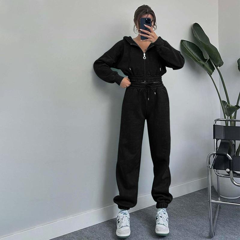 Two Pieces Tracksuits for Women Short Zipper up Hoodies Sweatshirts Coats and Drawstring Waist Sweatpants Casual Sport Clothing