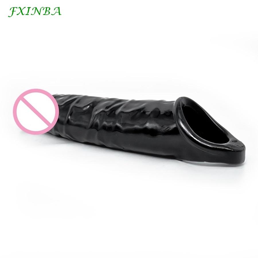 FXINBA 24/28cm Realistic Penis Sleeve Extender Huge Cock Enlargement Sex Toy For Men Delay Reusable