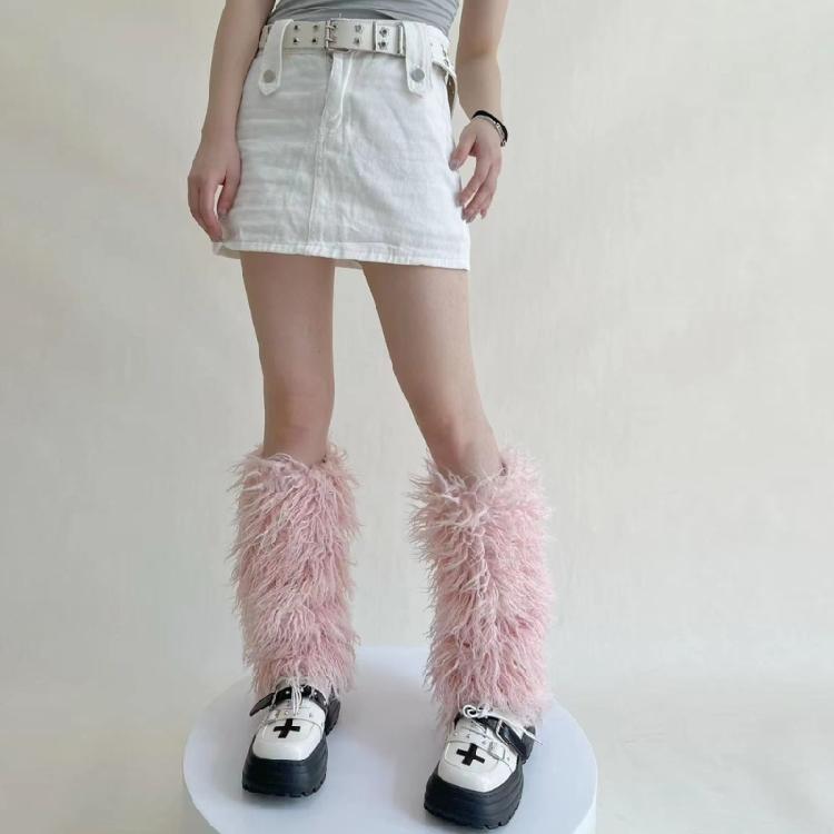 Women's Plush-Long Boot Cuff Cover Furry Leg Warmers 80s Party Dance Legwarmers