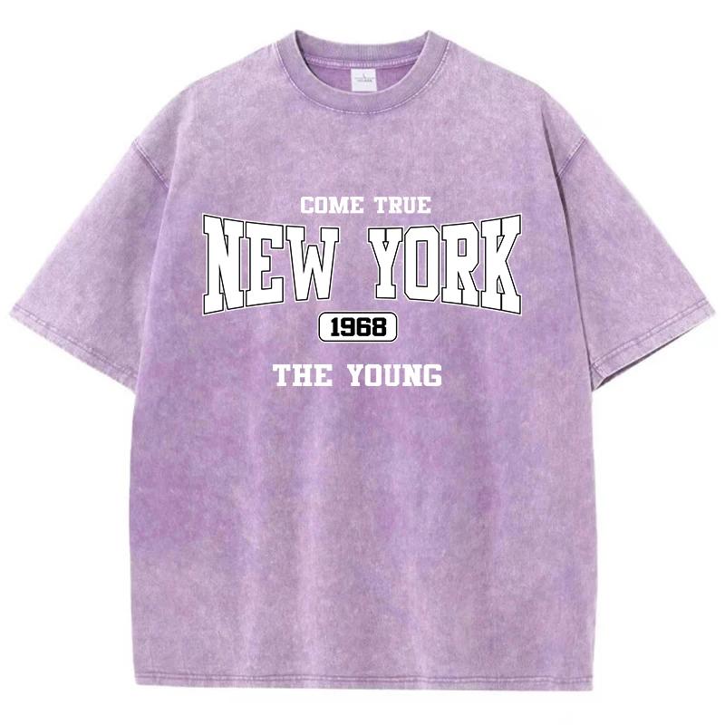 

Женские футболки New York Cotton Washed T Shirts Come True The Young Prints Футболка Потертый Оверсайз С круглым вырезом Топы Одежда 3XL
