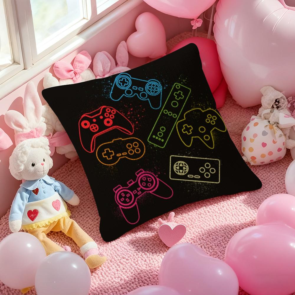 Colorful Graffiti Game Gamepad Pillow Case Antidustmite Pillowcase Invisible Zipper Silky Short Plush Sofa Cushion Cover