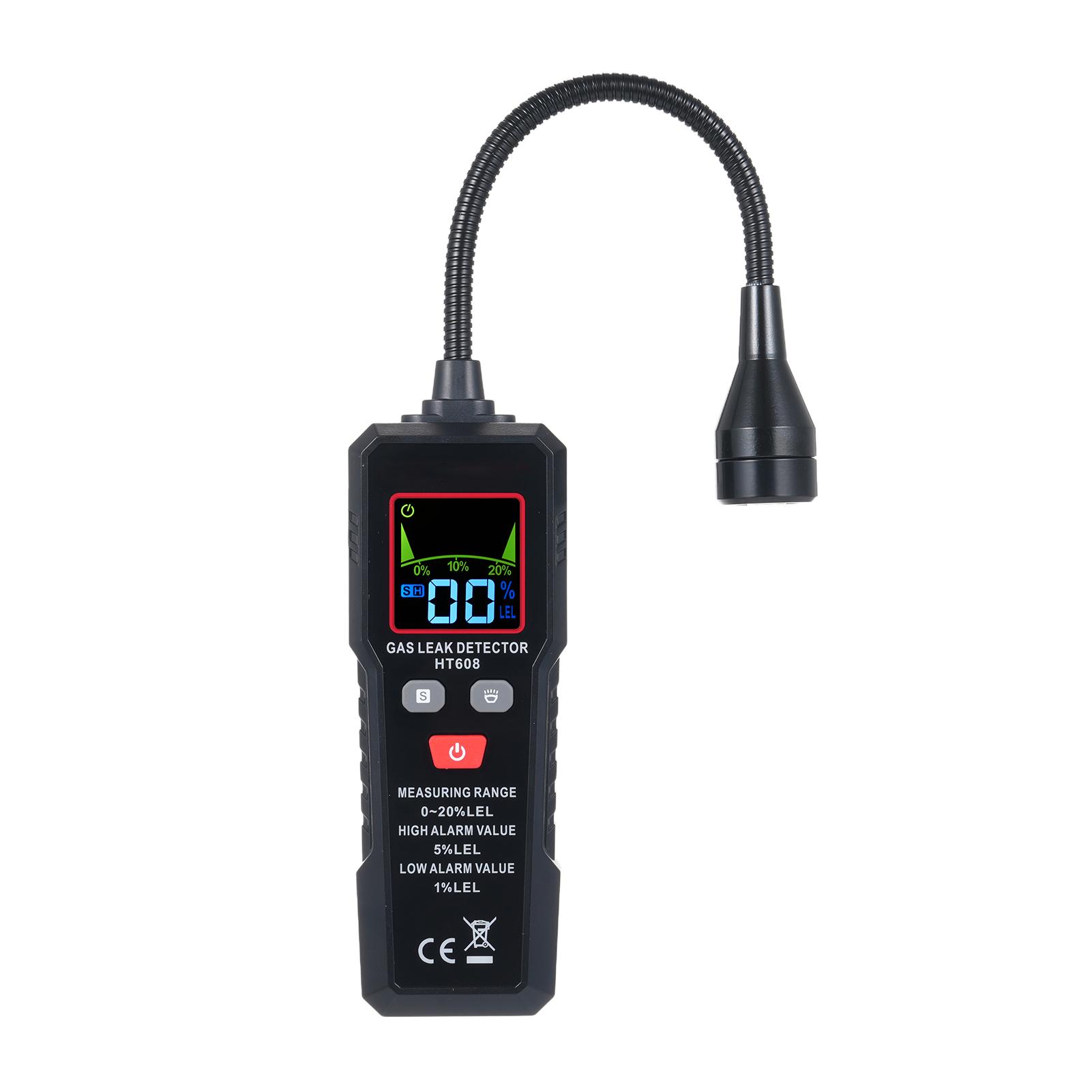 Gas Leak Detector for Gas, Fuel, Methane, N-butane, Ethylene with Flexible Hose Flashlight Acousto-optic Alarm HT608 Color: Black