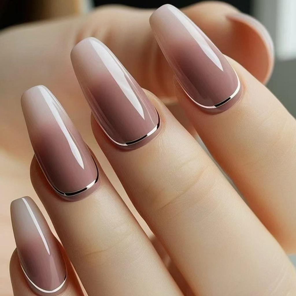 Coffin Press On Nails Gradient Designs Fake Nails Glue On Nails Artificial Acrylic Nails 24pcs Stick On Nails for Women