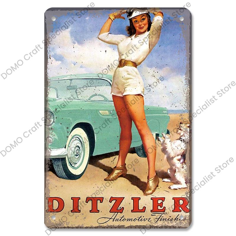 Poster Auto d'Epoca Lattine Metalliche Ragazze Sexy Auto d'Epoca Targhe Metalliche Retrò Decorazione Murale Garage Club Pub Man Cave