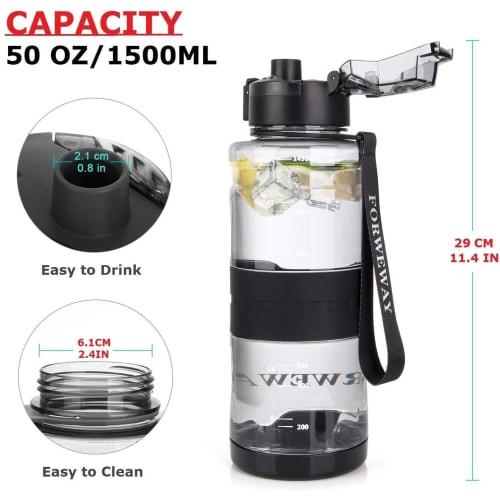 1.5L FORWEWAY Water Bottle, BPA-Free, with Filter, Large Capacity, Food-Grade Material, Reusable, Leak-Proof, Automatic Pop-Up, Direct Drinking, Sport