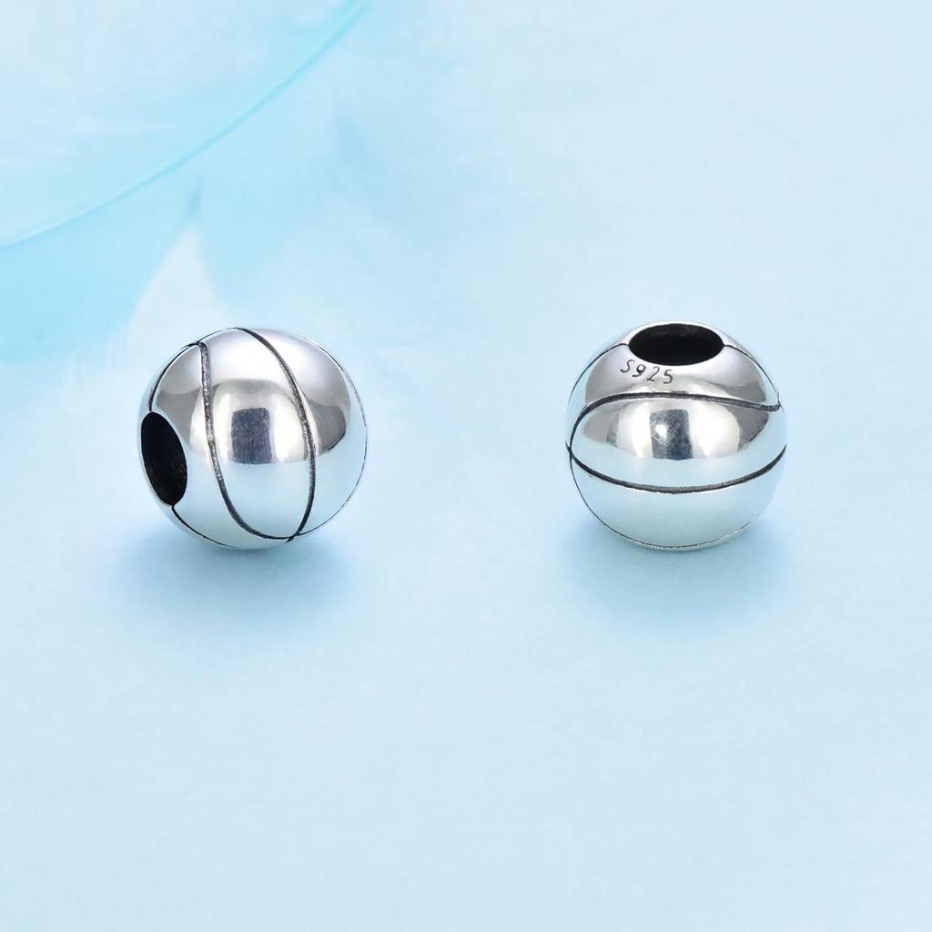 Cross-border Basketball Beads: Large Hole S925 Silver Bracelet Charms for DIY Jewelry.