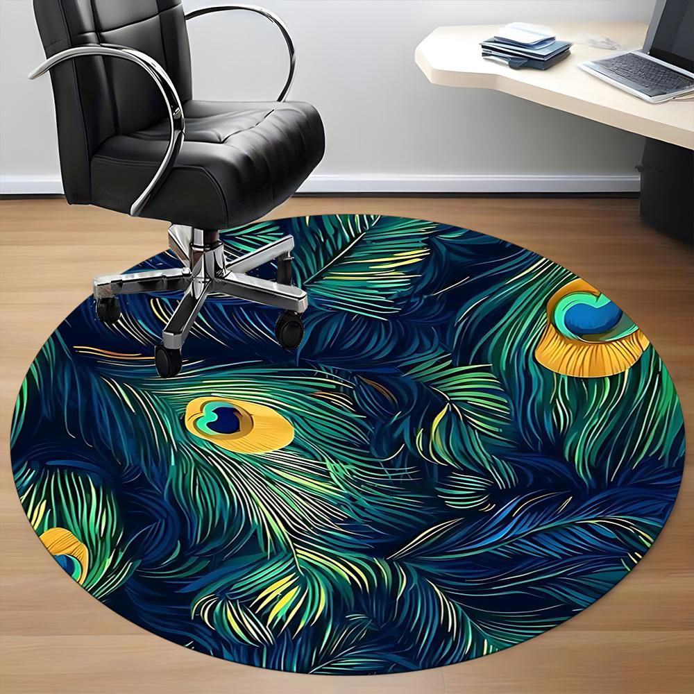 1pc Peacock Feathers Office Round Area Rug, Indoor Mat Suitable ForOffice, Under Office Chairs Bedroom Living Room Home Decor, Room Decot104