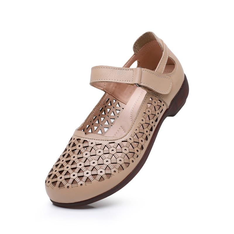 Fashion GKTINOO Genuine Leather Ladies Flats Summer Shoes Woman Plus Size Casual Loafers Hollow Round Toe Soft Comfort Sandals Female