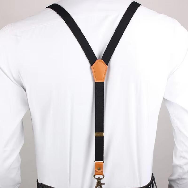 Vintage Suspenders for Men Work Heavy Duty Big Tall 3.5cm Wide X-Shape 4 Bronze Snap Hooks Adjustable Elastic Trouser Braces
