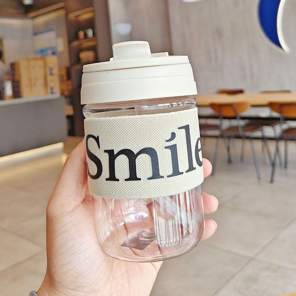 Stylish Double-Walled Anti-Scald Plastic Coffee Cup with Straw and Handle