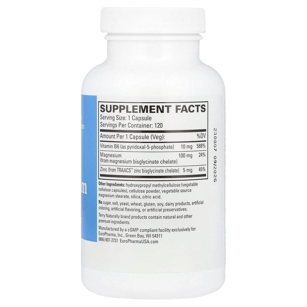 Terry Naturally BioActive Magnesium Complex with P-5-P & Zinc, 120 Capsules