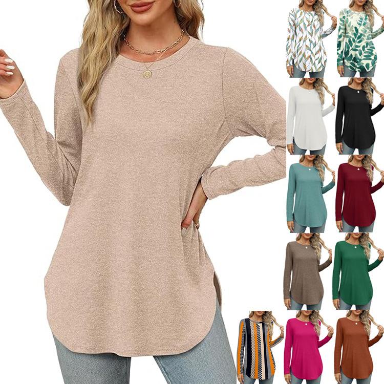 

2024 Spring Autumn Women s Undershirt Solid Color Long Sleeved Top Round Neck Loose Casual Bottom Shirt Soft Comfy Top Women S