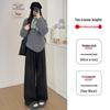 Women's High-Waisted Black & Gray Plaid Wide-Leg Pants - Slimming Casual Fit, Autumn/Winter Collection, Petite Size, Plus Velvet.