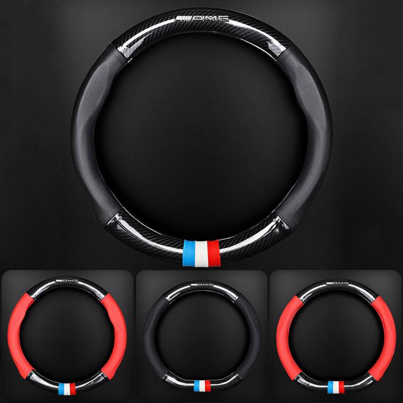 Car Steering Wheel Cover Breathable Anti Slip PU Leather Steering Cover For Mercedes-Benz AMG C500 C200 C300 A B C E GLA CLA GLK GL ML GLE