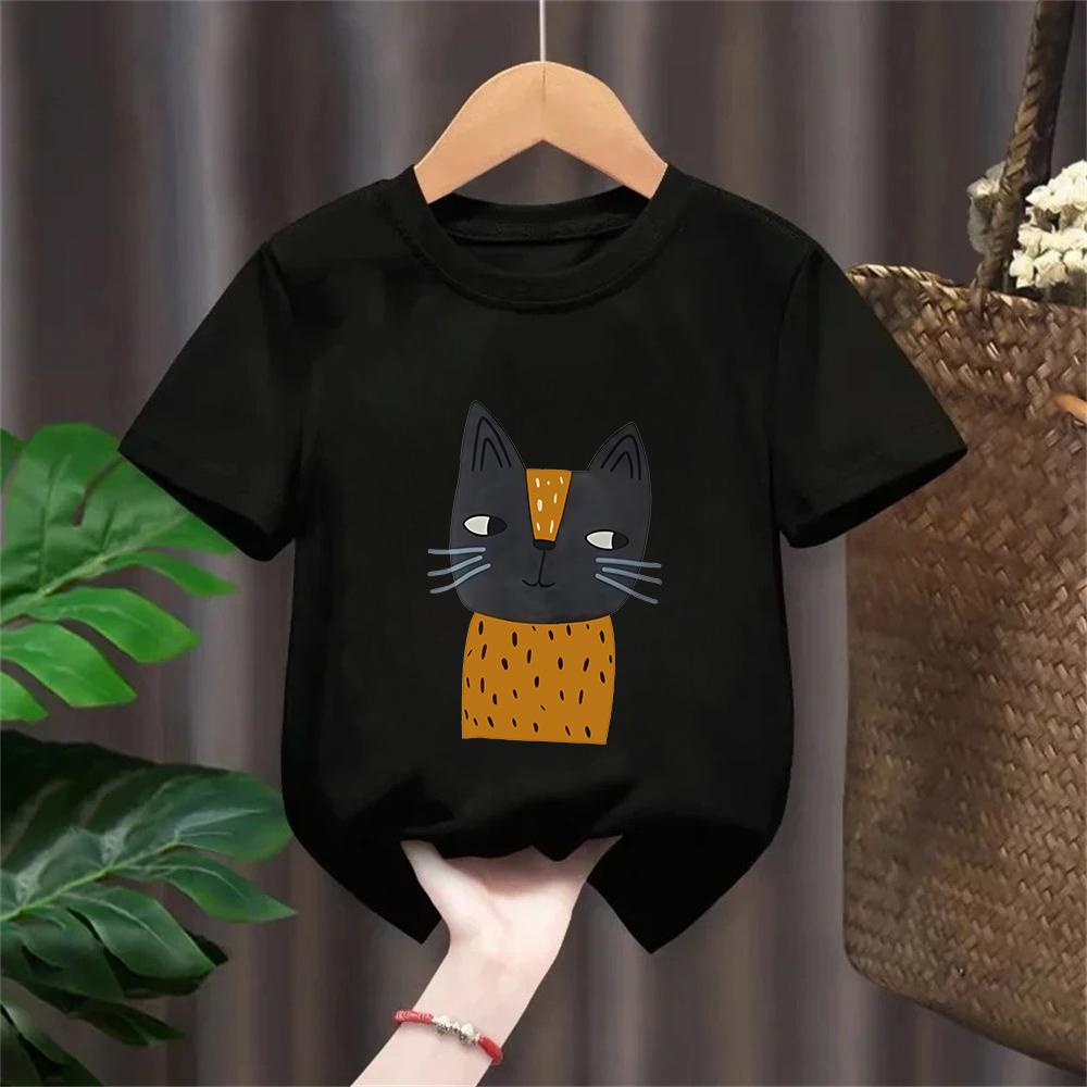 Summer New Chic HandPainted Cat Printing Tshirt Kids Fashion Pure 100Cotton Short Sleeve Basic Tees Casual BoysGirls Tops