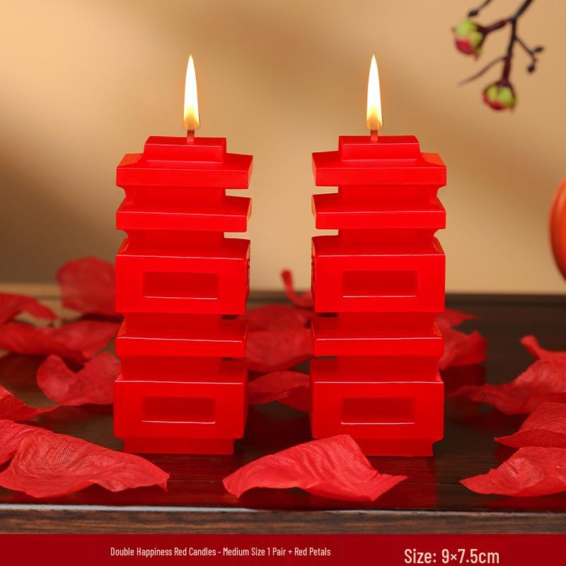 Red Bridal Chamber Dragon Phoenix Wedding Candles - Joyful Newlyweds Decoration Pair