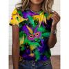 T-shirt à Manches Courtes et Col Rond pour Femme, Motif Masque Mardi Gras Full Print, Casual, Nouveauté, Vêtements pour Femme
