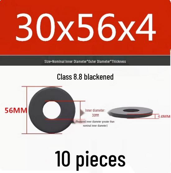 Blackened Flat Washer Gasket - Grade 8.8, Sizes M3 to M24