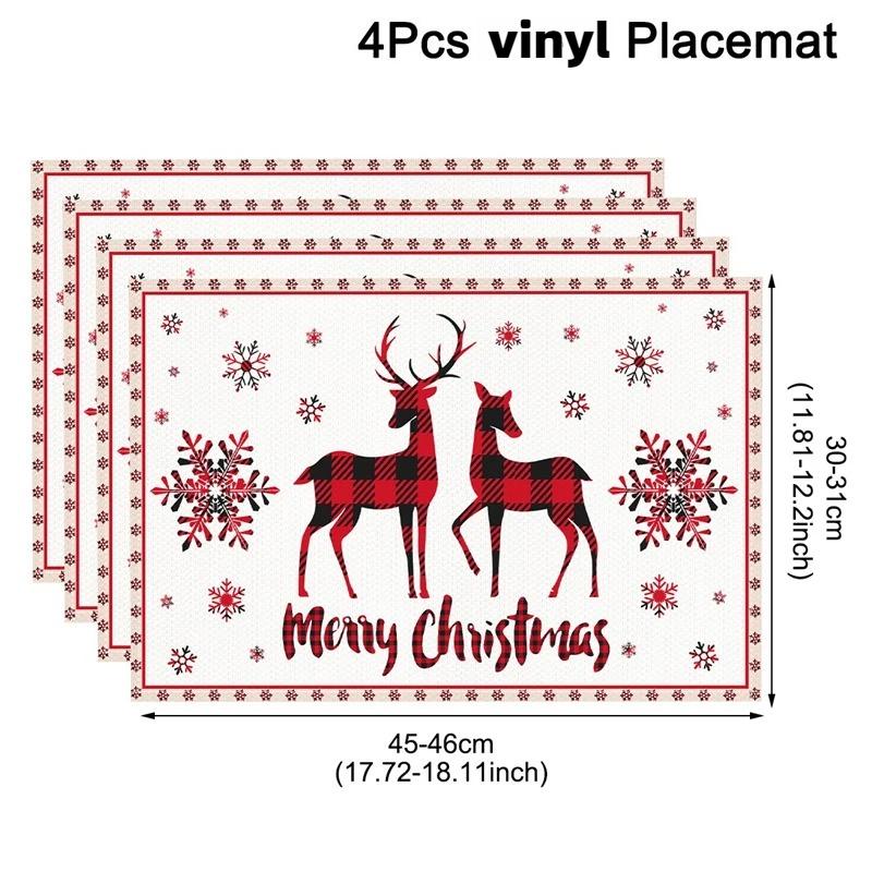 Linen Christmas Placemats Santa Claus Elk Table Mats Christmas Decorations for Home 2025 Xmas Navidad Noel New Year Table Decor