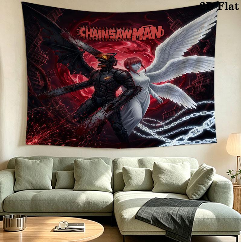 Tapestry da Parete Chainsaw Man Appeso Estetico alla Parete Coperta in Tessuto Stampato Arazzi Decorativi per Camera da Letto Soggiorno Arredamento per la Casa