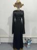 2026 Spring Socialite Slimming Spliced Glass Yarn Long Sleeve Satin Dress