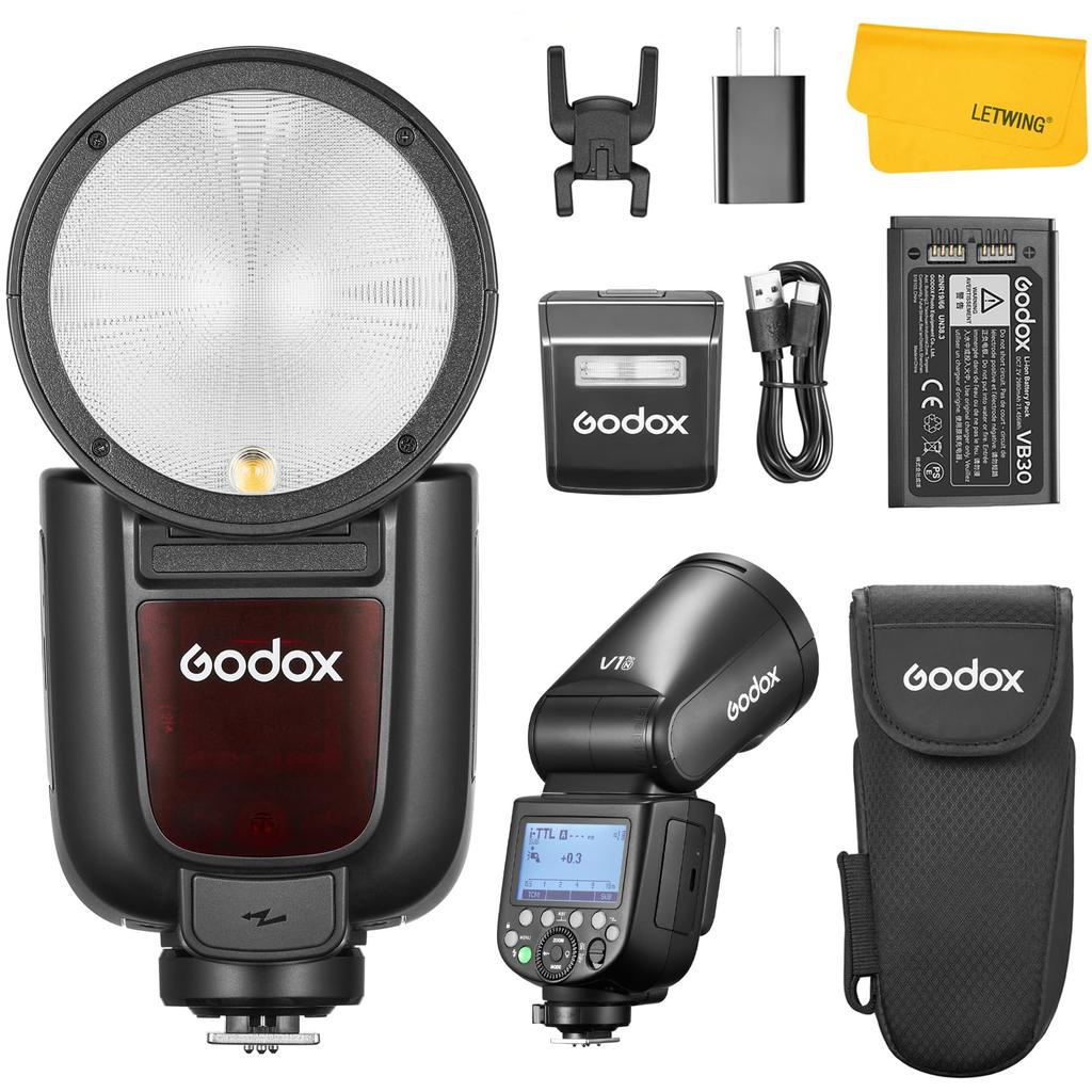 GODOX V1 Pro N V1ProN Round Head TTL Camera Flash Speedlight HSS Detachable Design Modeling Light Rechargeable Battery Strobe Compatible with Nikon