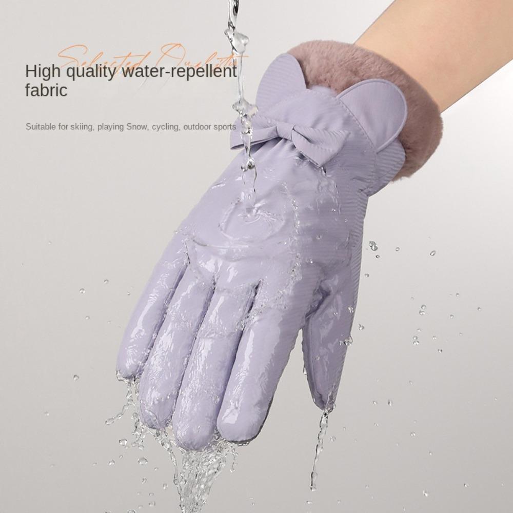 Down Cotton Plush Thickened Gloves Soft Ears Finger Mittens All-Match Bow Anti-cold Mittens  Daily