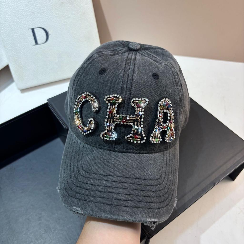 Heavy Industry Hand-sewn CHA Small Fragrant Wind Cap Spring and Summer Four Seasons Rhinestone Alphabet Casual Hat Fashionable Personalized Casual Hat