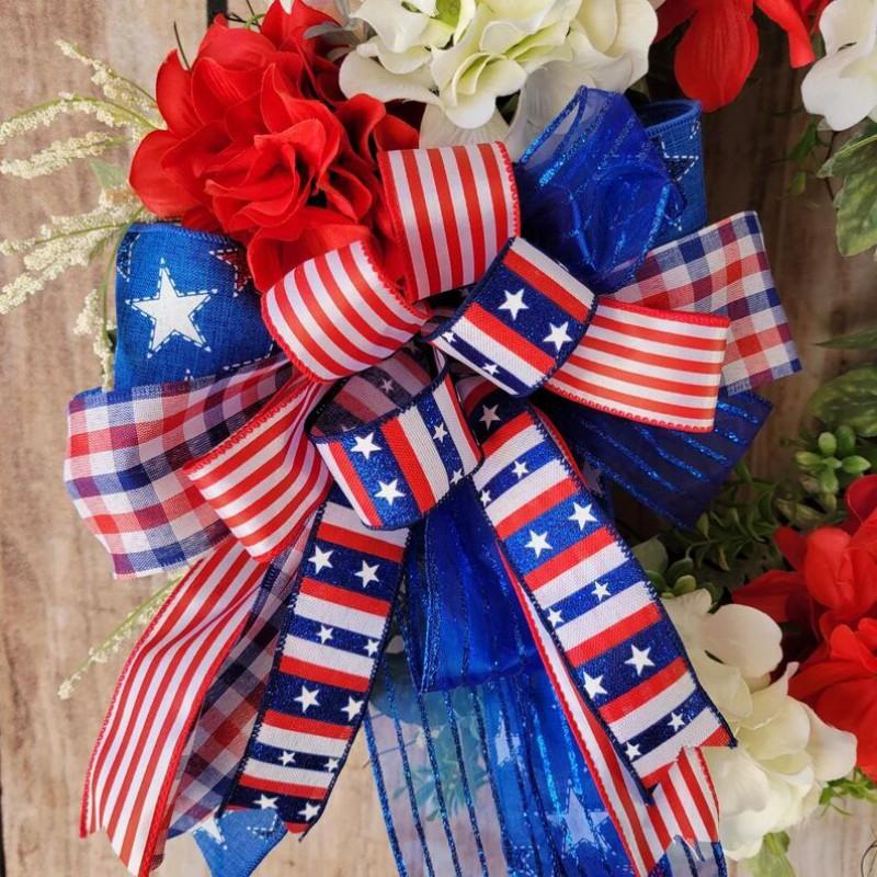 45cm 55cm 65cm Artificial Hydrangea Wreath 4th Of July Door Hanging Decor Patriotic Home Festival Decoration