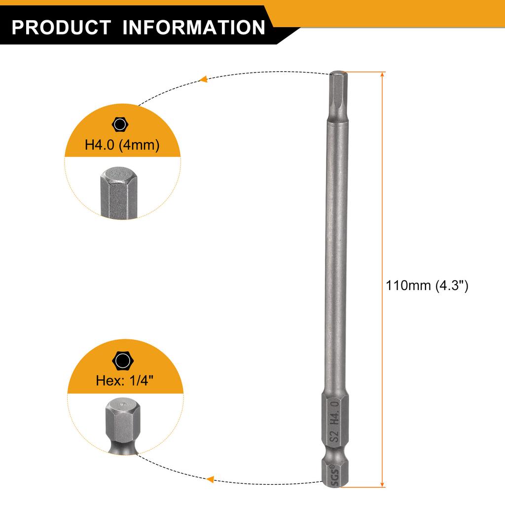 1/3/5pcs Magnetic Hexagonal Driver Socket Screwdriver Bits Metric Flat Tip 1/4" Hex Shank Hex Head Drill Bit 110mm