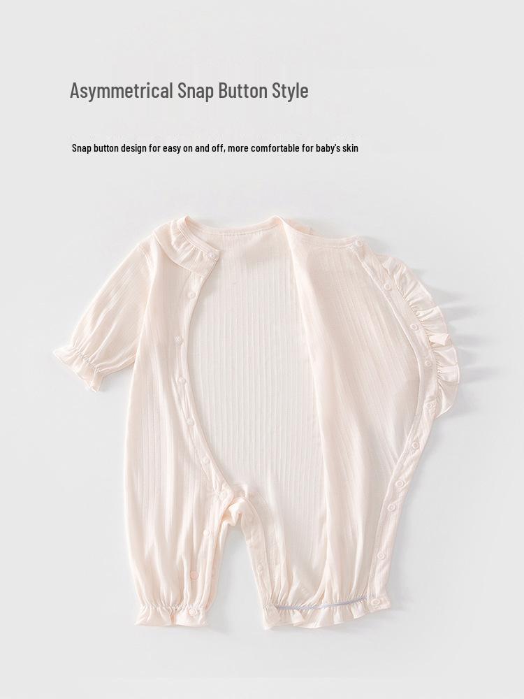 Lace Collar Romper for Newborn Girls - Summer Long Sleeve Pajamas for Air Conditioned Rooms