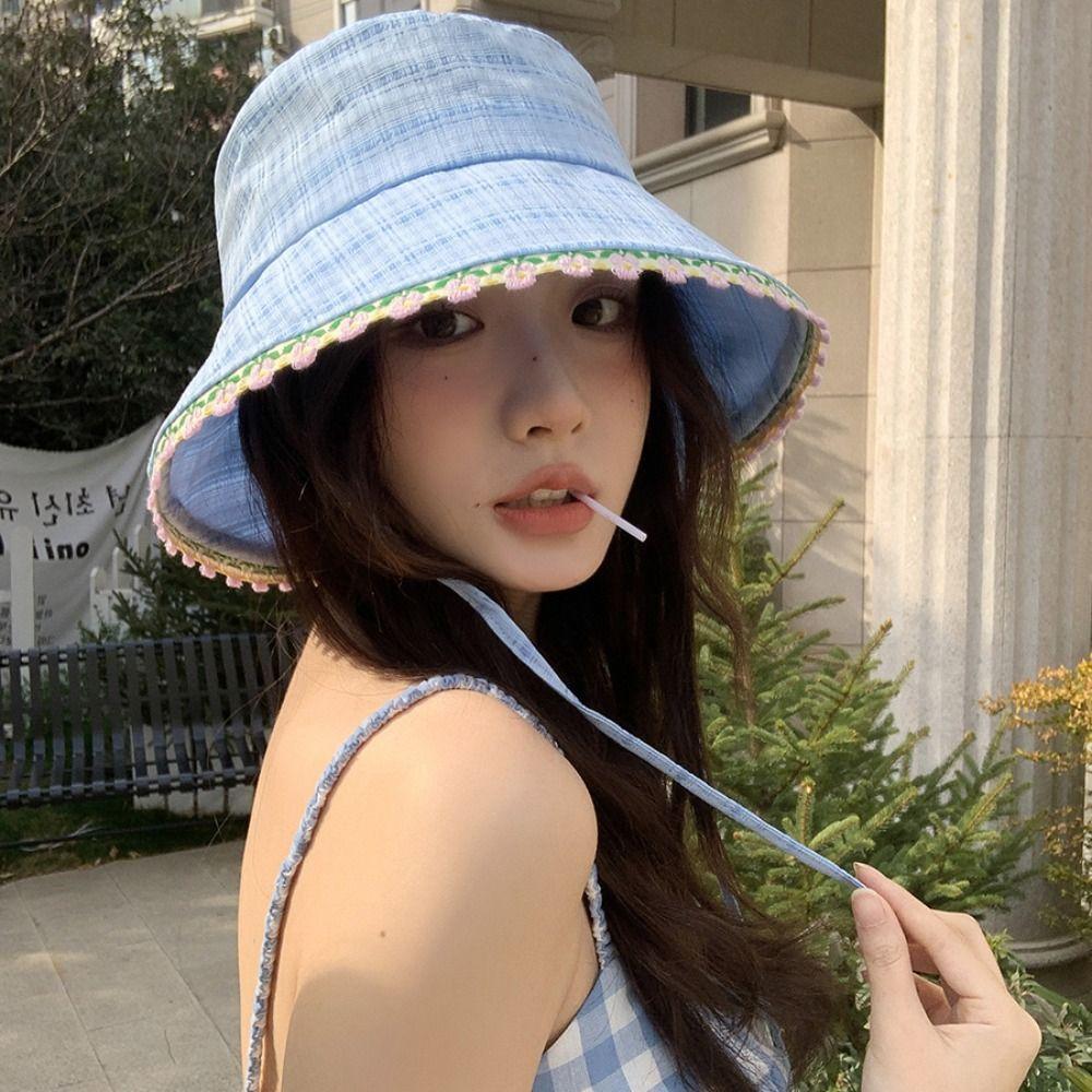 French Style Lace-up Sun Caps Sweet Women's Sun Hat Elegant Summer Fisherman Hat  Lady