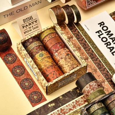 12 Rollen/Box Retro Landschaft Washi Tape Kreatives Florales Berg Kranich Design Aufkleberrollen Scrapbook Geschenkverpackung