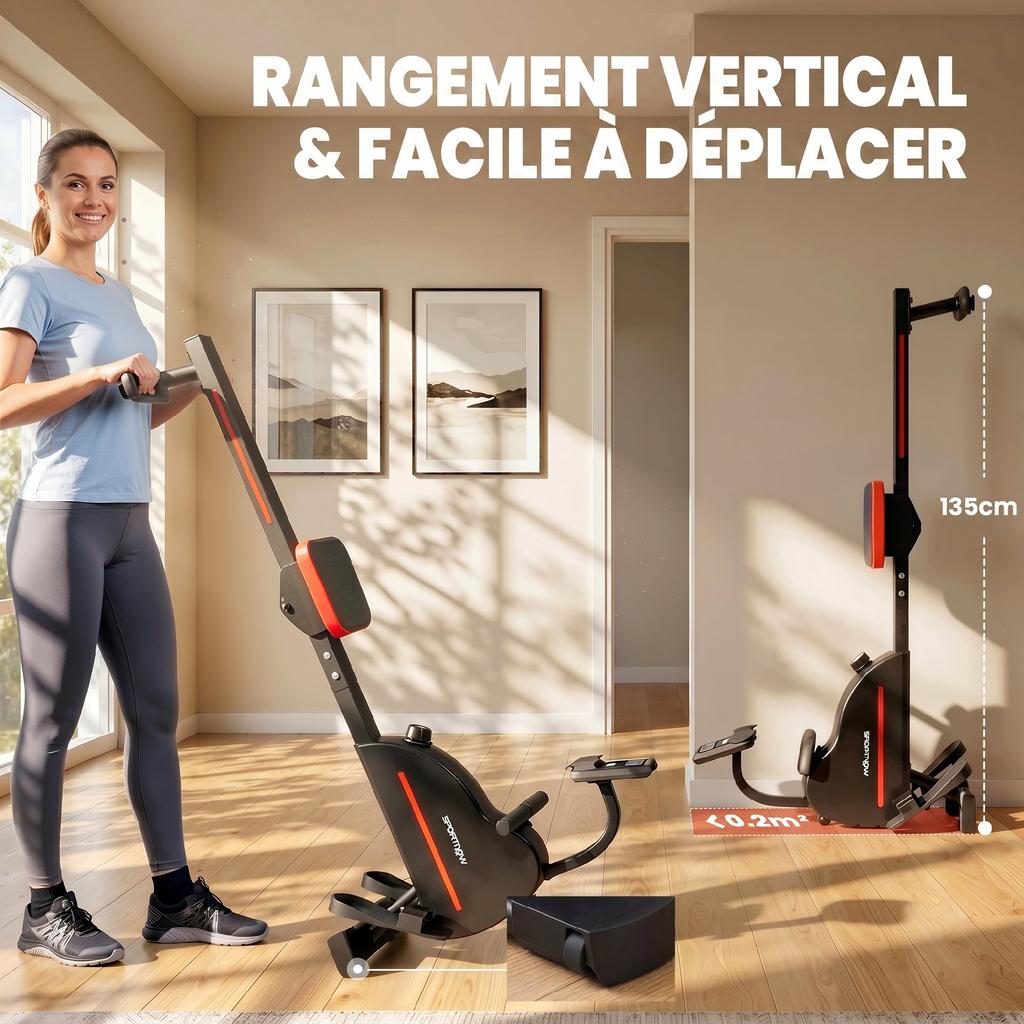 Magnetic Rowing Machine, Bluetooth, Kinomap and Zwift, 16 Resistance Levels, 135 x 42 x 72 cm, Red