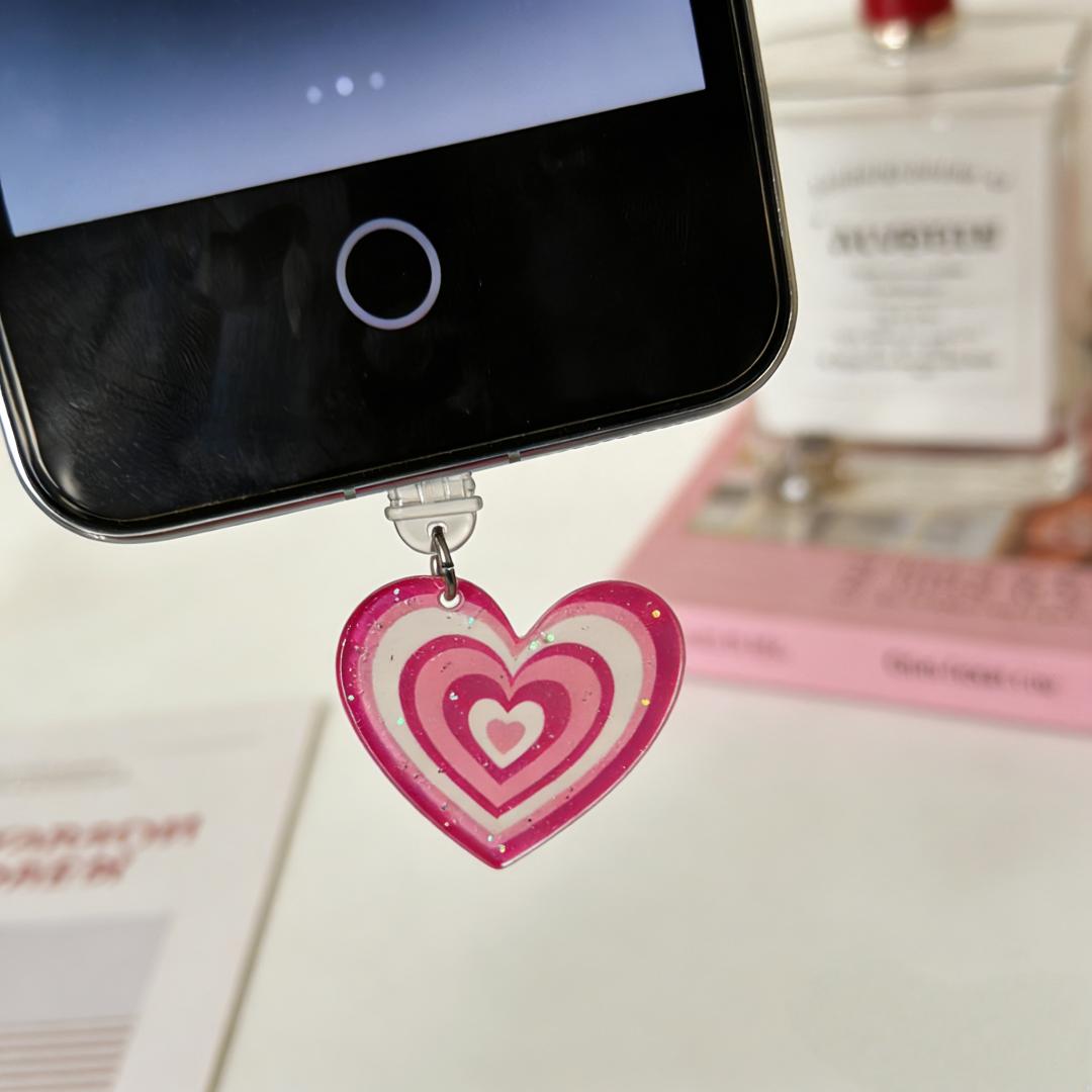 

Sweet Pink Glitter Multi-Layered Heart-Shaped Dust Plug, Pink and White Color Combination Is Super Eye-Catching For iPhone5-14