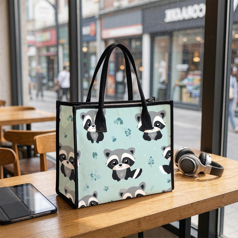 Cute Raccoon Printed Tote Bag Portable Casual Shopping Handbag Lightweight Daily Use Shoulder Bag
