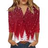 Women's T Shirt Christmas Print Button 3/4 Sleeve Daily Weekend Fashion Basic V- Neck Regular Top