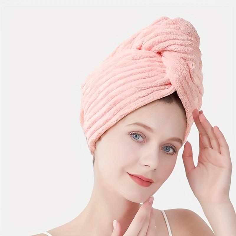 

Solid Color Hair Towel - Textured 1Pc Dry Hair Cap (9.8 X25.5 ), Absorbent & Lightweight, Button-Down Wrap Design for Women рожевий