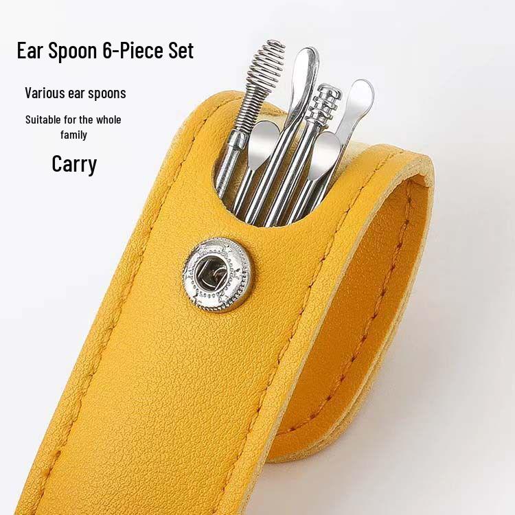 6-Piece Portable Ear Spoon Set in Leather Case