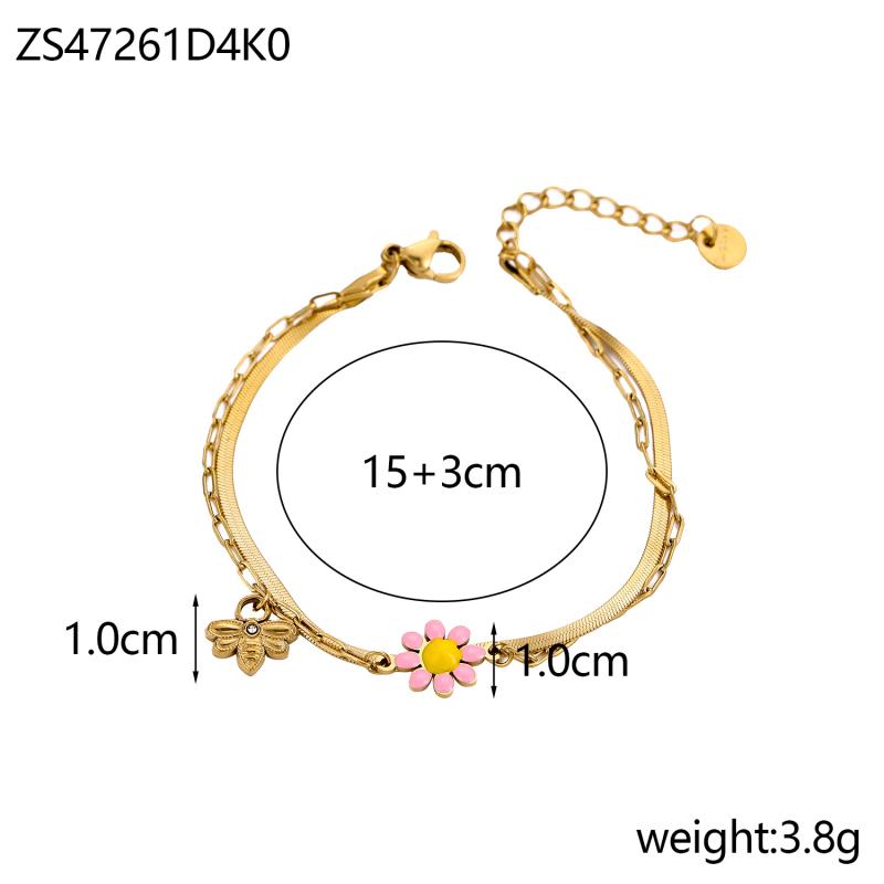 CARLIDANA Minimalist Daisy Enamel Pendant Layered Necklace Bracelet Set With Colorful Oil Dripping Flower Snake Chain Women