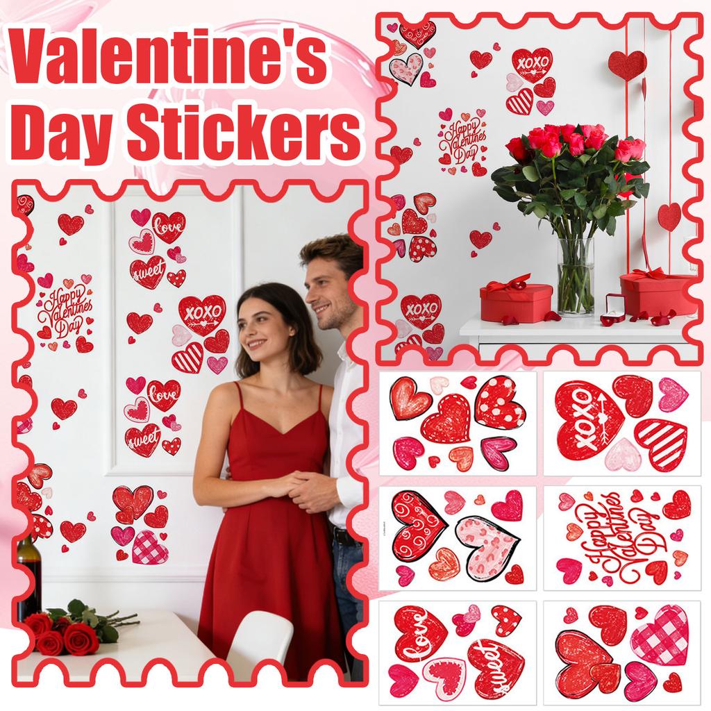 Six Valentine's Day Window Stickers, 11.8 7.8 Inches, Valentine's Day Decorations, Heart-shaped Stickers, Suitable For Anniversaries, Wedding Parties