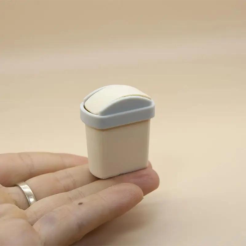 1Pcs Mini Flip Cover Trash Can Dustbin Miniature Toy Model Scene Doll House Accessories Simulation Mini Waste Bin