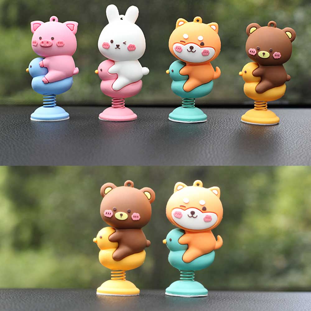Car Panel Dashboard Decoration Cartoon Animal Shaking Head Spring Toys PVC Car Ornament Doll Auto Interior Accessories Gift