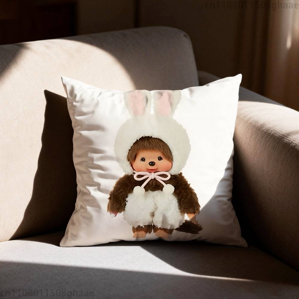 Cute Mmonchhichiss  Pillow Case Square DoubleSided Printing Short Plush Sofa Cushion Cover Bedroom Bedside Pillow