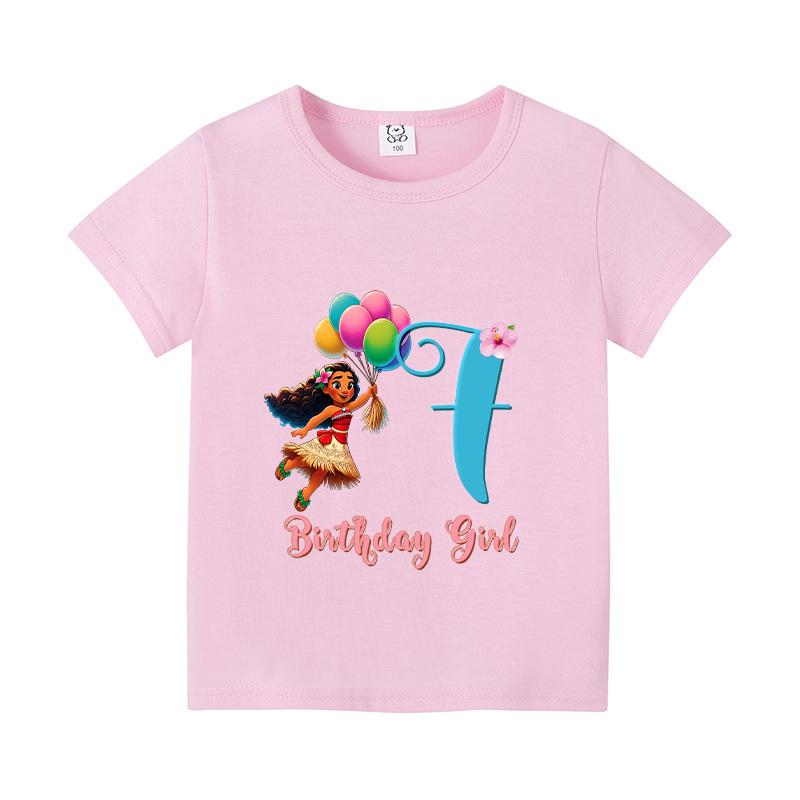 Moana 2 Cartoon Pattern Numbers Girls Cute T-shirts Kids Birthday Party Clothes 1-9 Print Child Tee Fashion Summer T Shirt Gifts