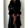 2026 Womens Oversized Wool Blend Long Coat With Faux Fur Collar Solid Color Elegant Winter Outerwear