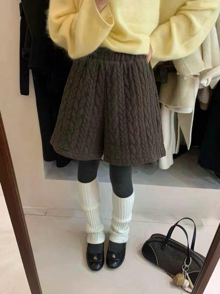 Korean Cable Knit Slimming Bootcut Wide-Leg Winter Pants